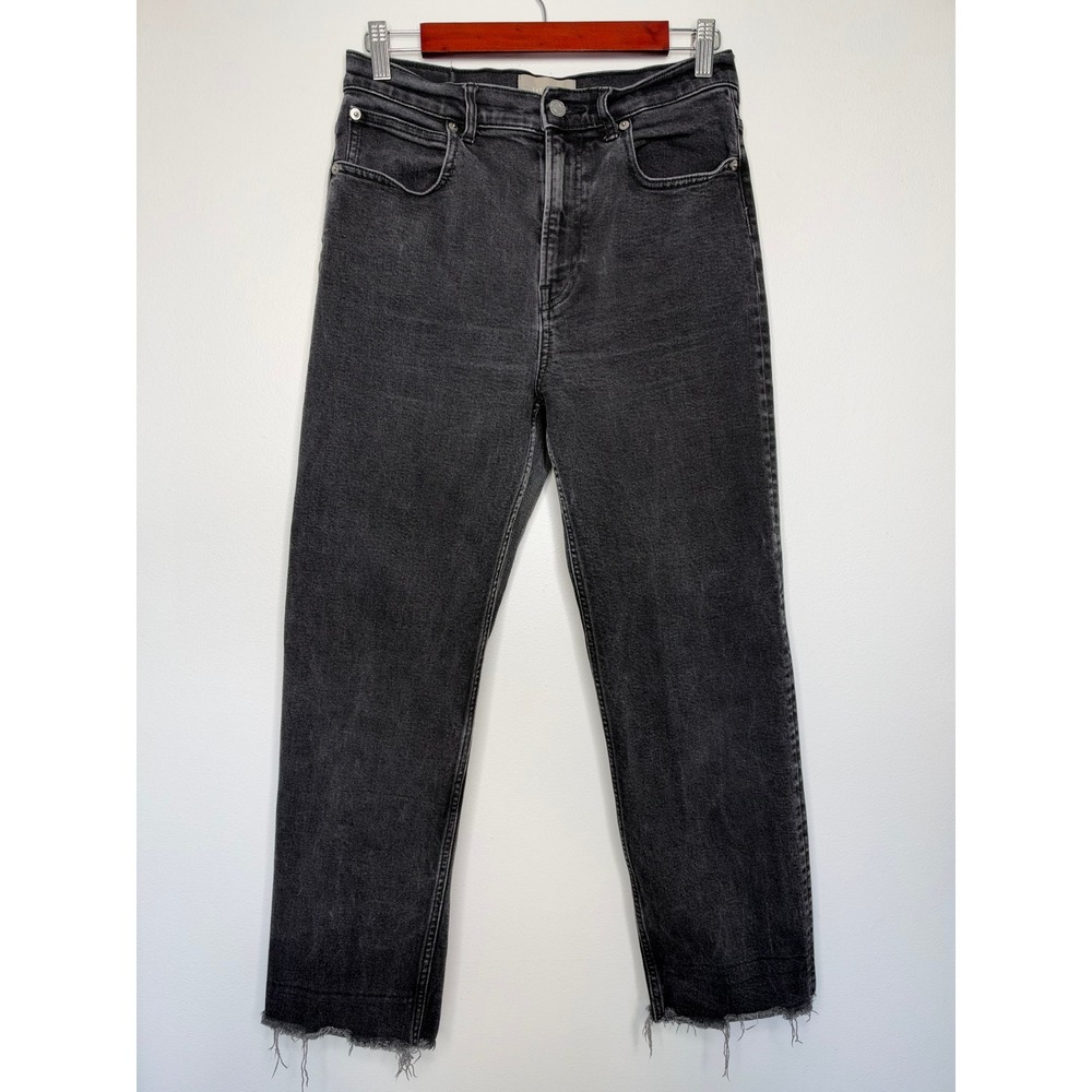 Everlane The Way High Jean Size 28 Washed Black Raw Hem Straight Leg Denim